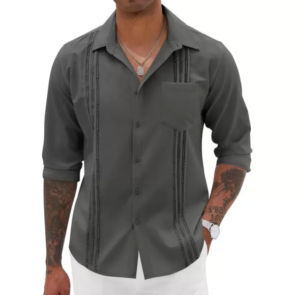 COOFANDY Men's Cuban Guayabera Shirts Casual Button Down Long Sleeve Summer Beach Shirt