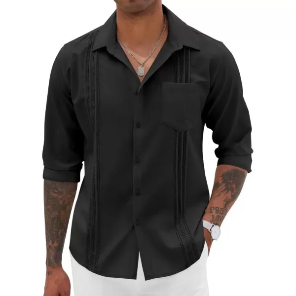 COOFANDY Men's Cuban Guayabera Shirts Casual Button Down Long Sleeve Summer Beach Shirt