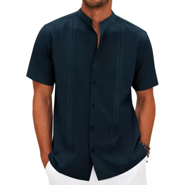 COOFANDY Mens Cuban Guayabera Short Sleeve Shirt Casual Band Collar Button Down Shirts