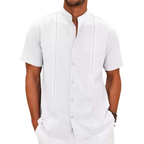 COOFANDY Mens Cuban Guayabera Short Sleeve Shirt Casual Band Collar Button Down Shirts