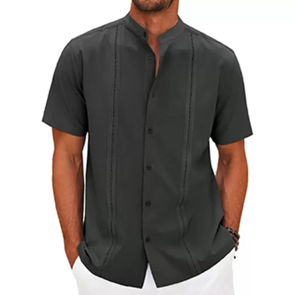 COOFANDY Mens Cuban Guayabera Short Sleeve Shirt Casual Band Collar Button Down Shirts