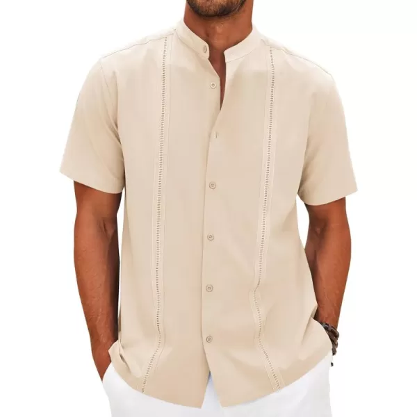 COOFANDY Mens Cuban Guayabera Short Sleeve Shirt Casual Band Collar Button Down Shirts