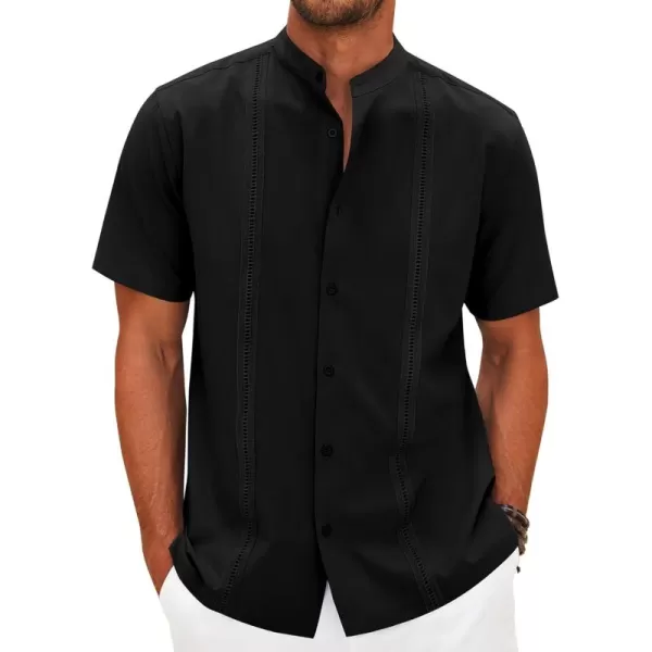 COOFANDY Mens Cuban Guayabera Short Sleeve Shirt Casual Band Collar Button Down Shirts