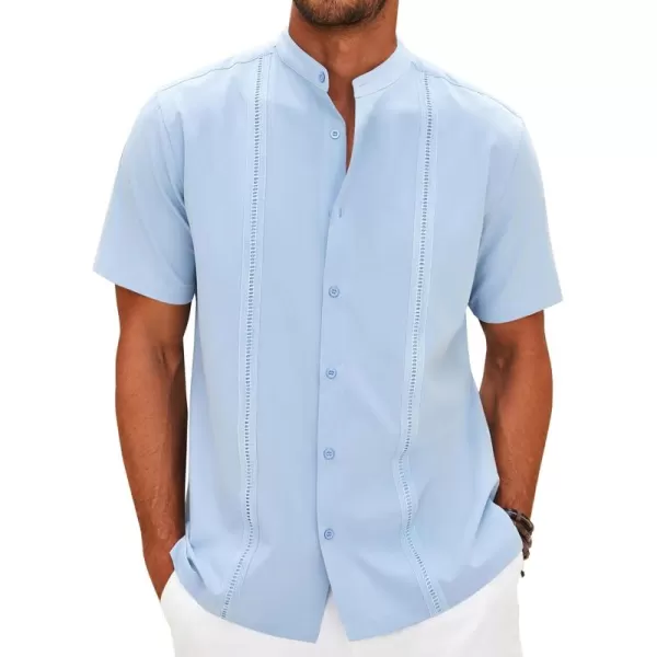 COOFANDY Mens Cuban Guayabera Short Sleeve Shirt Casual Band Collar Button Down Shirts
