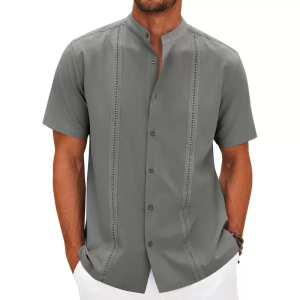 COOFANDY Mens Cuban Guayabera Short Sleeve Shirt Casual Band Collar Button Down Shirts