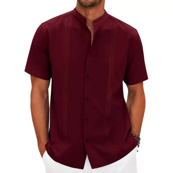 COOFANDY Mens Cuban Guayabera Short Sleeve Shirt Casual Band Collar Button Down Shirts