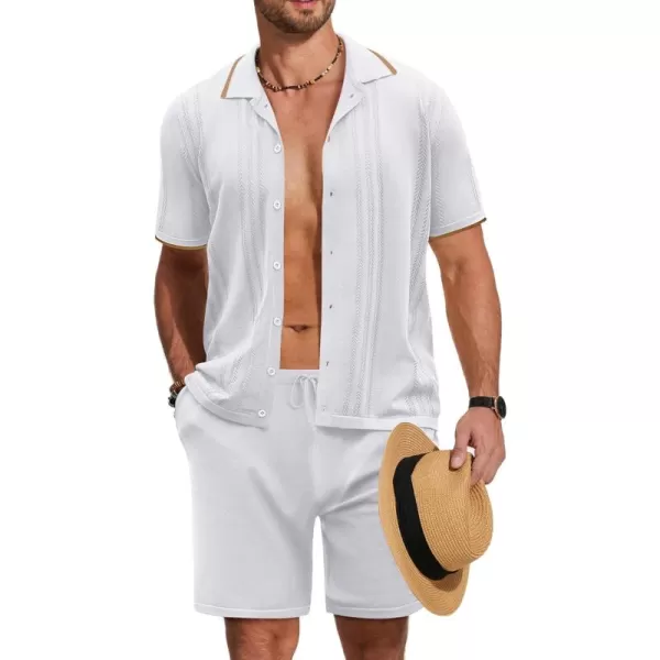 COOFANDY Men's Knit Polo Shirt Set Breathable Hollow Out Casual Button Down Shirts and Shorts