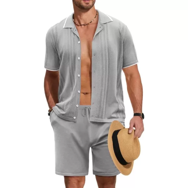 COOFANDY Men's Knit Polo Shirt Set Breathable Hollow Out Casual Button Down Shirts and Shorts