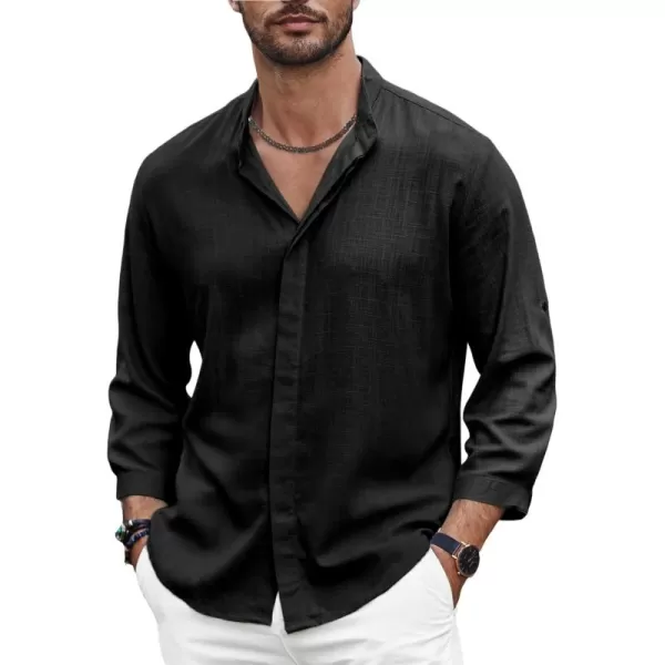 COOFANDY Mens Linen Shirts Casual Button Down Shirt Lightweight 3/4 Sleeve Summer Beach Tops