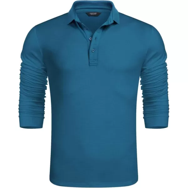 COOFANDY Men's Long Sleeve Polo Shirt Striped Collar Casual Slim Fit Cotton Polo T Shirts