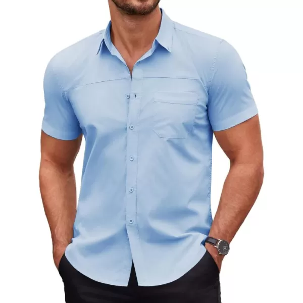 COOFANDY Men's Muscle Fit Dress Shirts Short Sleeve Cotton Casual Button Down Shirt with Pocket