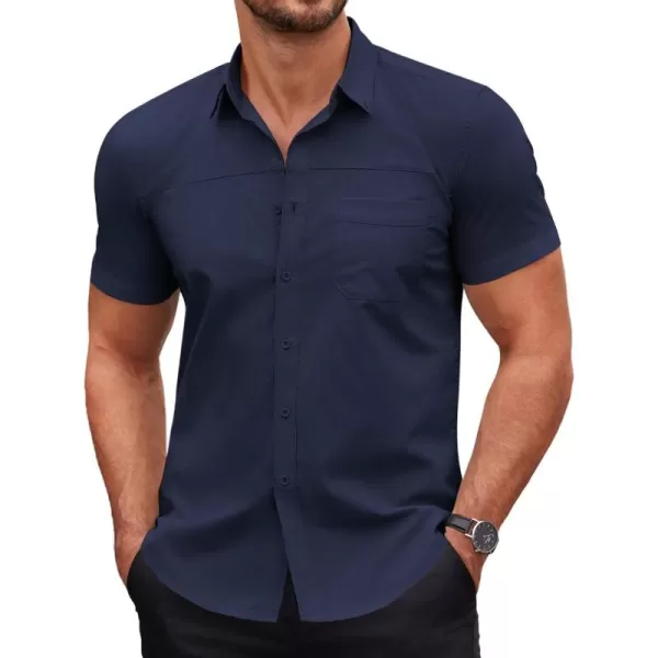COOFANDY Men's Muscle Fit Dress Shirts Short Sleeve Cotton Casual Button Down Shirt with Pocket
