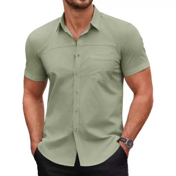 COOFANDY Men's Muscle Fit Dress Shirts Short Sleeve Cotton Casual Button Down Shirt with Pocket