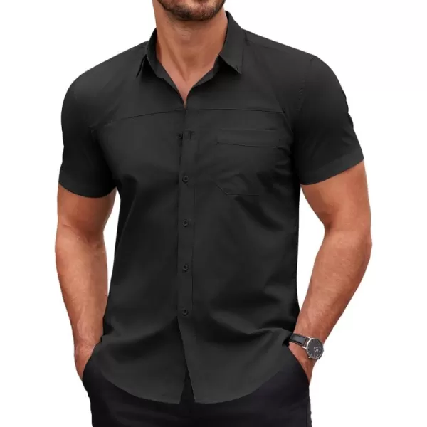 COOFANDY Men's Muscle Fit Dress Shirts Short Sleeve Cotton Casual Button Down Shirt with Pocket