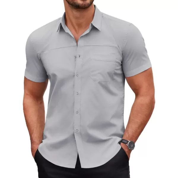 COOFANDY Men's Muscle Fit Dress Shirts Short Sleeve Cotton Casual Button Down Shirt with Pocket