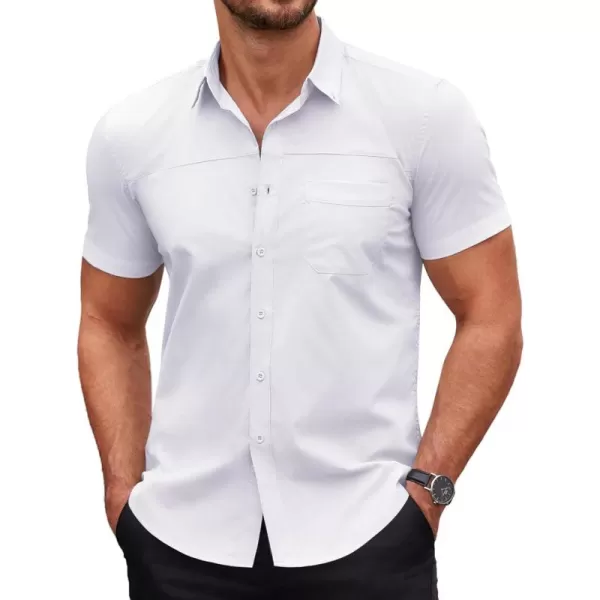 COOFANDY Men's Muscle Fit Dress Shirts Short Sleeve Cotton Casual Button Down Shirt with Pocket