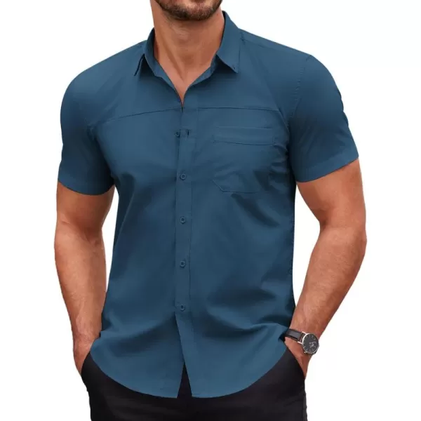COOFANDY Men's Muscle Fit Dress Shirts Short Sleeve Cotton Casual Button Down Shirt with Pocket