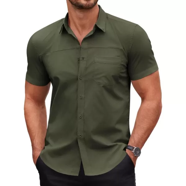 COOFANDY Men's Muscle Fit Dress Shirts Short Sleeve Cotton Casual Button Down Shirt with Pocket