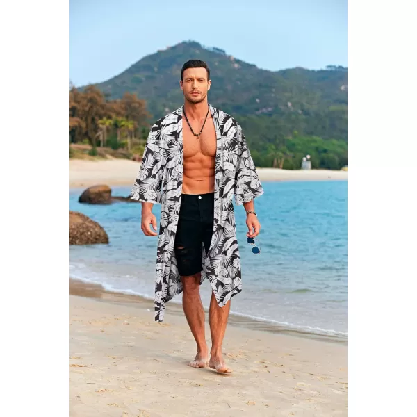 COOFANDY Men's Lightweight Kimono Robe Jacket Printed Japanese Style Bathrobes Casual Open Front Long Cardigan Coat Outwear
