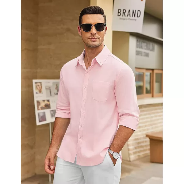 COOFANDY Men's Long Sleeve Button Down Shirts Casual Cotton Linen Shirts Untucked Summer Beach Shirt