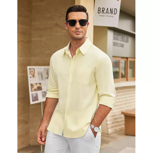 COOFANDY Men's Long Sleeve Button Down Shirts Casual Cotton Linen Shirts Untucked Summer Beach Shirt