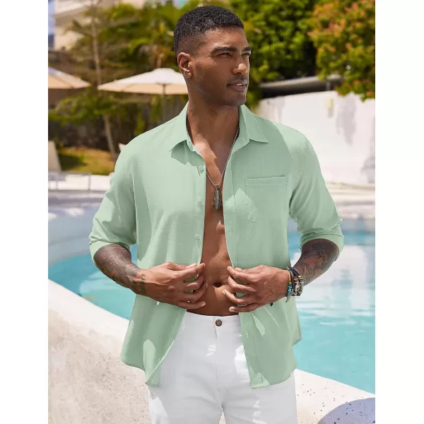 COOFANDY Men's Long Sleeve Button Down Shirts Casual Cotton Linen Shirts Untucked Summer Beach Shirt