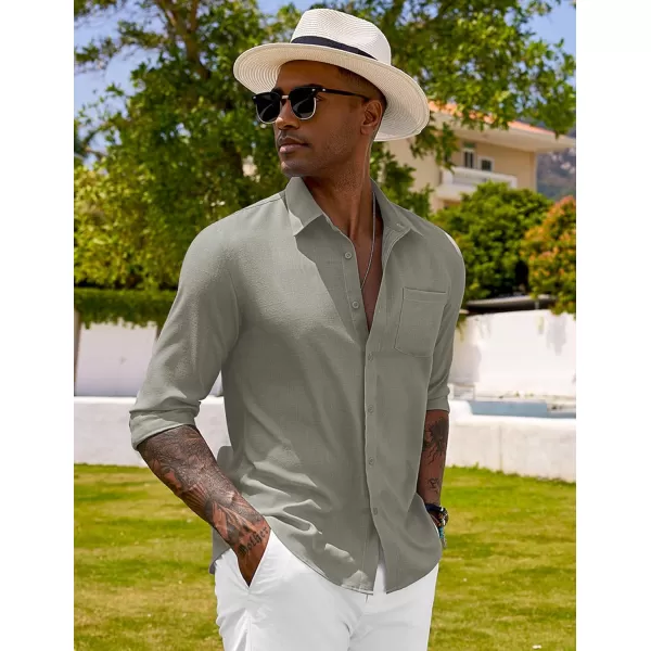 COOFANDY Men's Long Sleeve Button Down Shirts Casual Cotton Linen Shirts Untucked Summer Beach Shirt