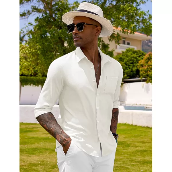 COOFANDY Men's Long Sleeve Button Down Shirts Casual Cotton Linen Shirts Untucked Summer Beach Shirt
