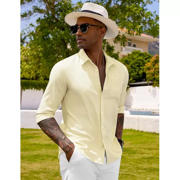 COOFANDY Men's Long Sleeve Button Down Shirts Casual Cotton Linen Shirts Untucked Summer Beach Shirt