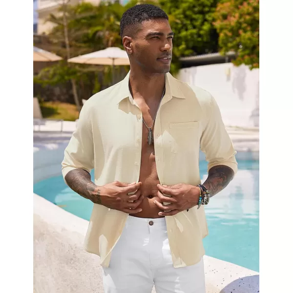 COOFANDY Men's Long Sleeve Button Down Shirts Casual Cotton Linen Shirts Untucked Summer Beach Shirt