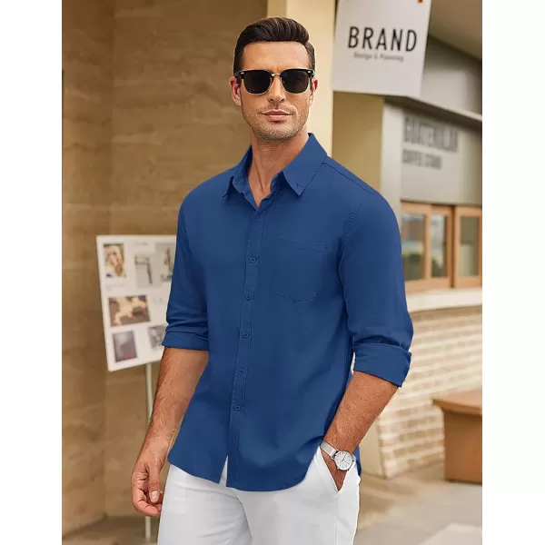 COOFANDY Men's Long Sleeve Button Down Shirts Casual Cotton Linen Shirts Untucked Summer Beach Shirt
