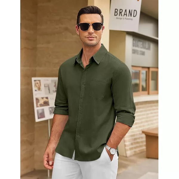 COOFANDY Men's Long Sleeve Button Down Shirts Casual Cotton Linen Shirts Untucked Summer Beach Shirt