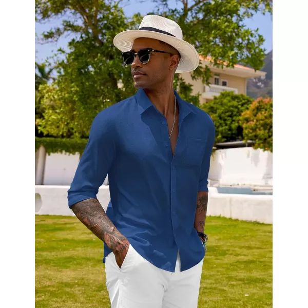 COOFANDY Men's Long Sleeve Button Down Shirts Casual Cotton Linen Shirts Untucked Summer Beach Shirt