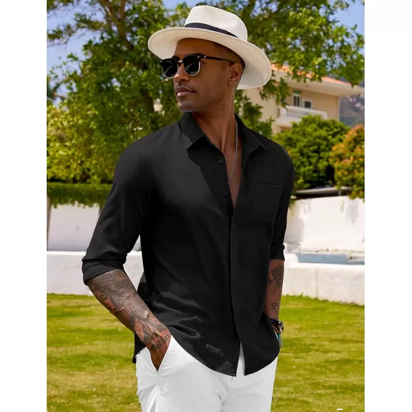 COOFANDY Men's Long Sleeve Button Down Shirts Casual Cotton Linen Shirts Untucked Summer Beach Shirt