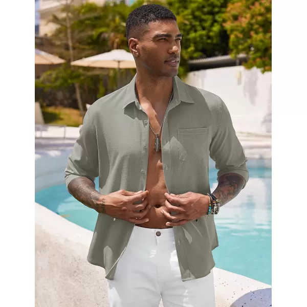 COOFANDY Men's Long Sleeve Button Down Shirts Casual Cotton Linen Shirts Untucked Summer Beach Shirt
