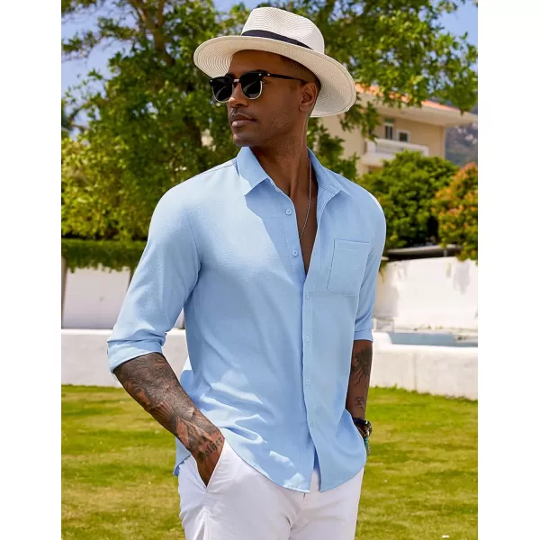 COOFANDY Men's Long Sleeve Button Down Shirts Casual Cotton Linen Shirts Untucked Summer Beach Shirt