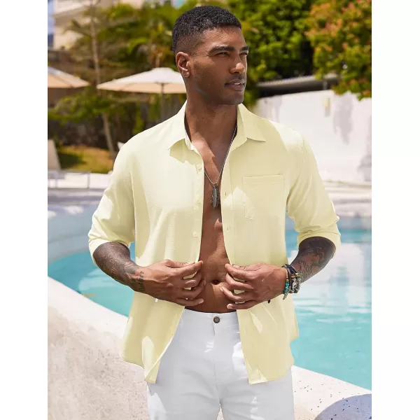 COOFANDY Men's Long Sleeve Button Down Shirts Casual Cotton Linen Shirts Untucked Summer Beach Shirt