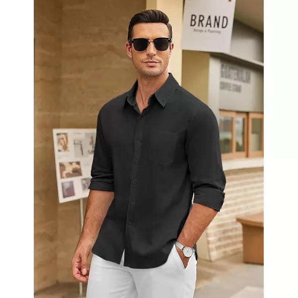 COOFANDY Men's Long Sleeve Button Down Shirts Casual Cotton Linen Shirts Untucked Summer Beach Shirt