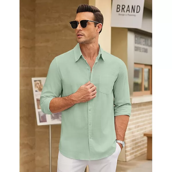 COOFANDY Men's Long Sleeve Button Down Shirts Casual Cotton Linen Shirts Untucked Summer Beach Shirt