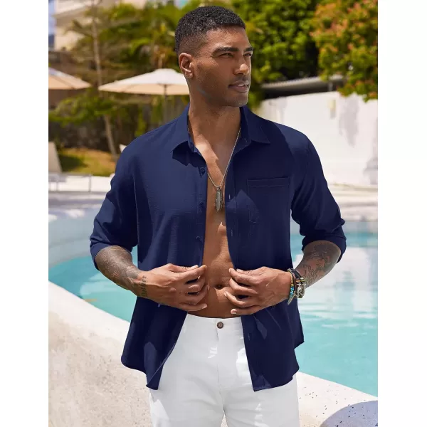 COOFANDY Men's Long Sleeve Button Down Shirts Casual Cotton Linen Shirts Untucked Summer Beach Shirt