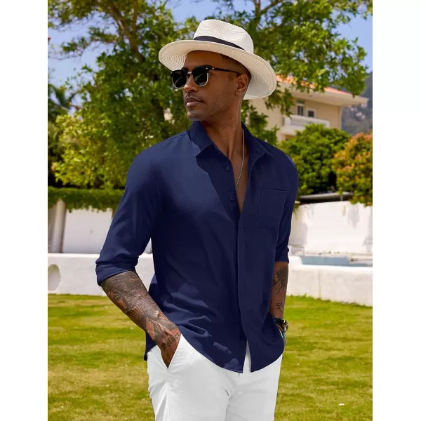 COOFANDY Men's Long Sleeve Button Down Shirts Casual Cotton Linen Shirts Untucked Summer Beach Shirt
