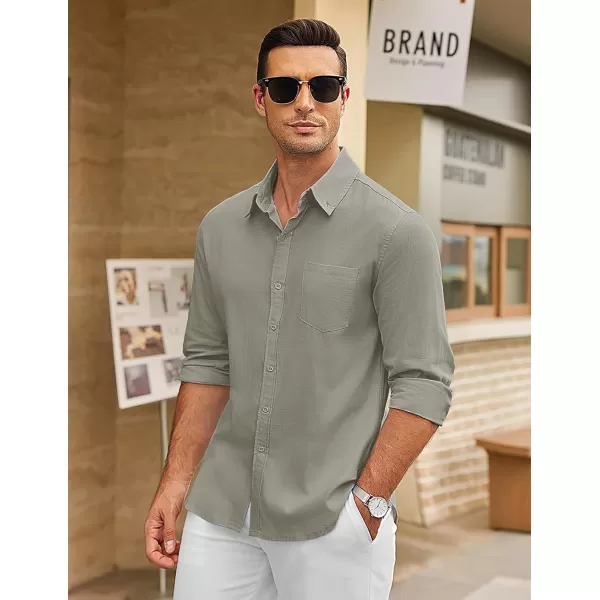 COOFANDY Men's Long Sleeve Button Down Shirts Casual Cotton Linen Shirts Untucked Summer Beach Shirt