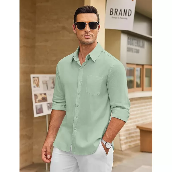 COOFANDY Men's Long Sleeve Button Down Shirts Casual Cotton Linen Shirts Untucked Summer Beach Shirt