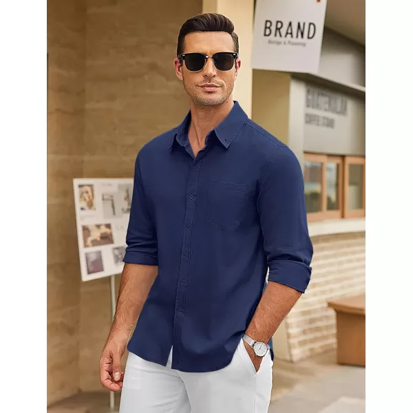 COOFANDY Men's Long Sleeve Button Down Shirts Casual Cotton Linen Shirts Untucked Summer Beach Shirt
