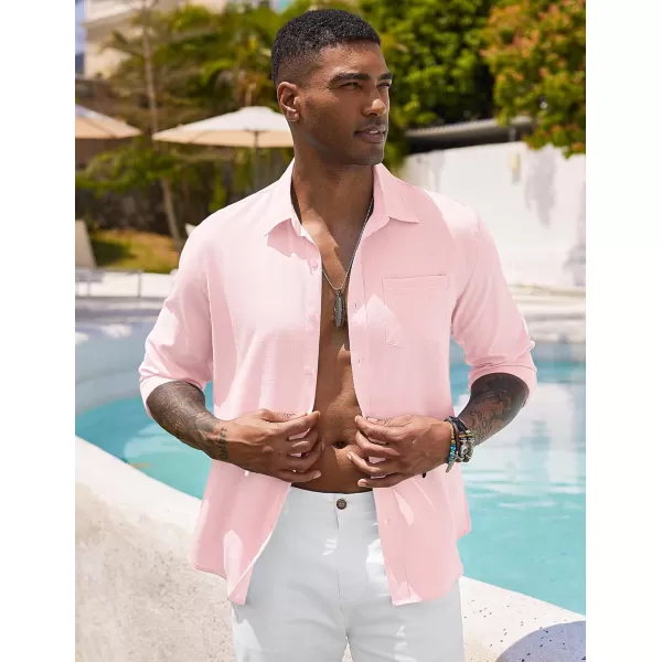 COOFANDY Men's Long Sleeve Button Down Shirts Casual Cotton Linen Shirts Untucked Summer Beach Shirt