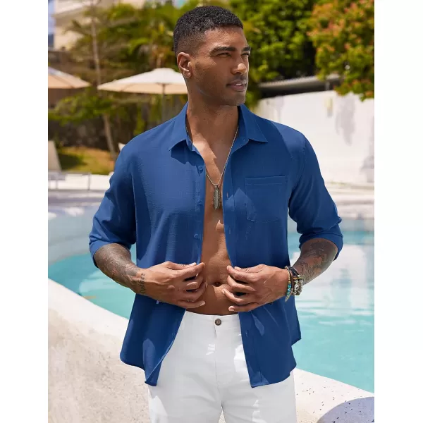 COOFANDY Men's Long Sleeve Button Down Shirts Casual Cotton Linen Shirts Untucked Summer Beach Shirt