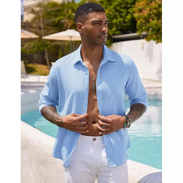 COOFANDY Men's Long Sleeve Button Down Shirts Casual Cotton Linen Shirts Untucked Summer Beach Shirt