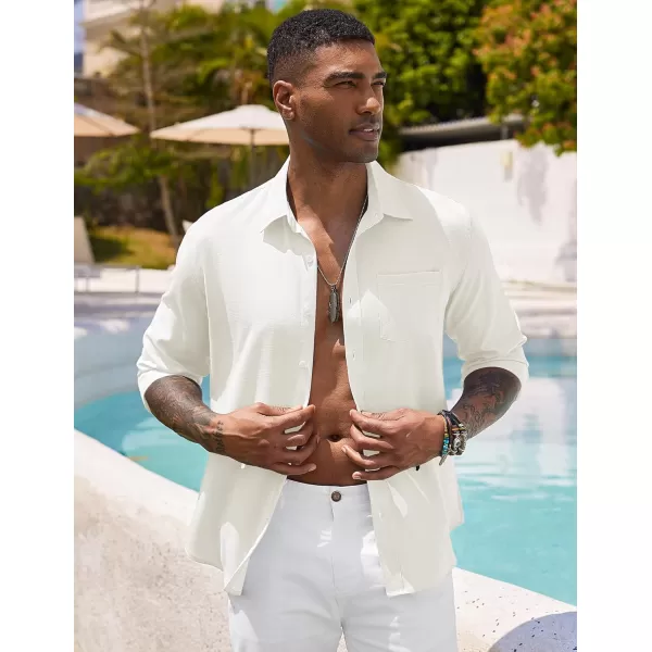 COOFANDY Men's Long Sleeve Button Down Shirts Casual Cotton Linen Shirts Untucked Summer Beach Shirt