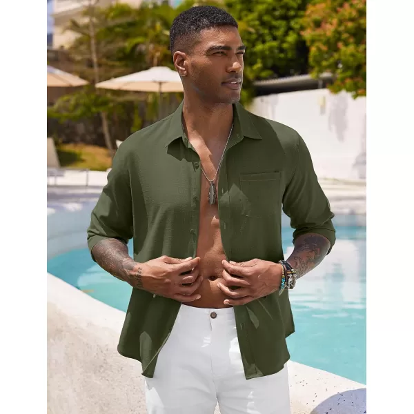 COOFANDY Men's Long Sleeve Button Down Shirts Casual Cotton Linen Shirts Untucked Summer Beach Shirt