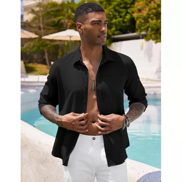 COOFANDY Men's Long Sleeve Button Down Shirts Casual Cotton Linen Shirts Untucked Summer Beach Shirt